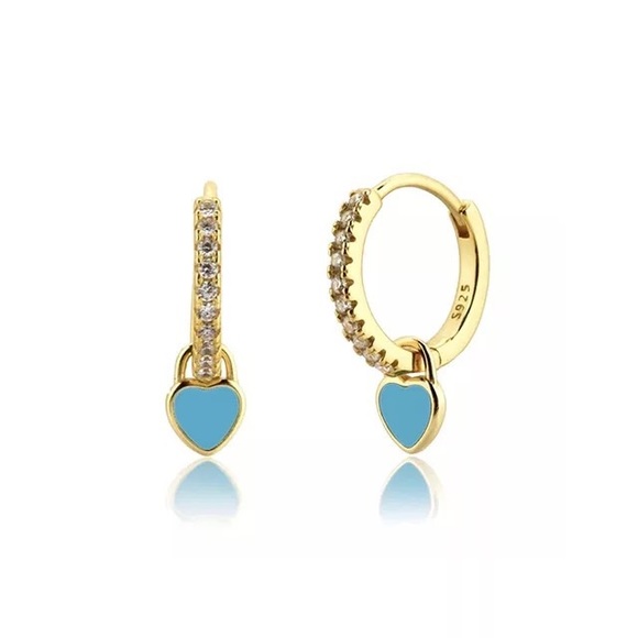 Anthro Nano 1Pair Heart Turquoise Gold Micro Hinges Earrings - Picture 6 of 16